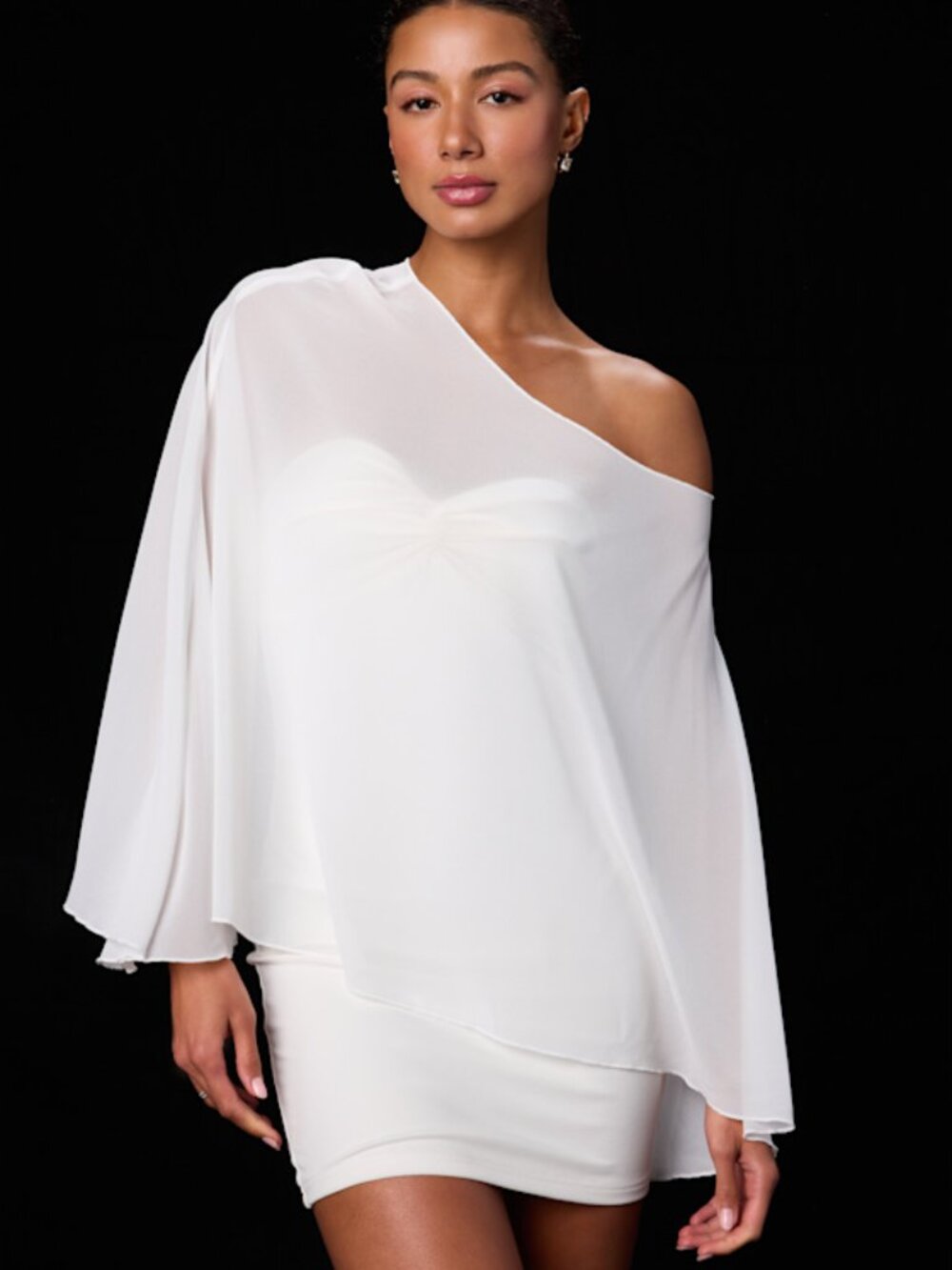 Lulus Maverly White Ponte Knit Cape Sleeve Mini Dress - Size S